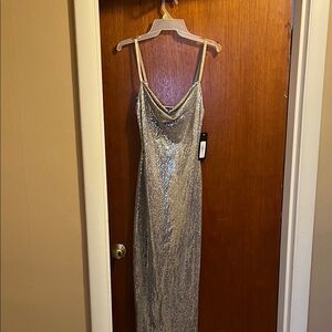 bebe Silver Sequin Midi Dress